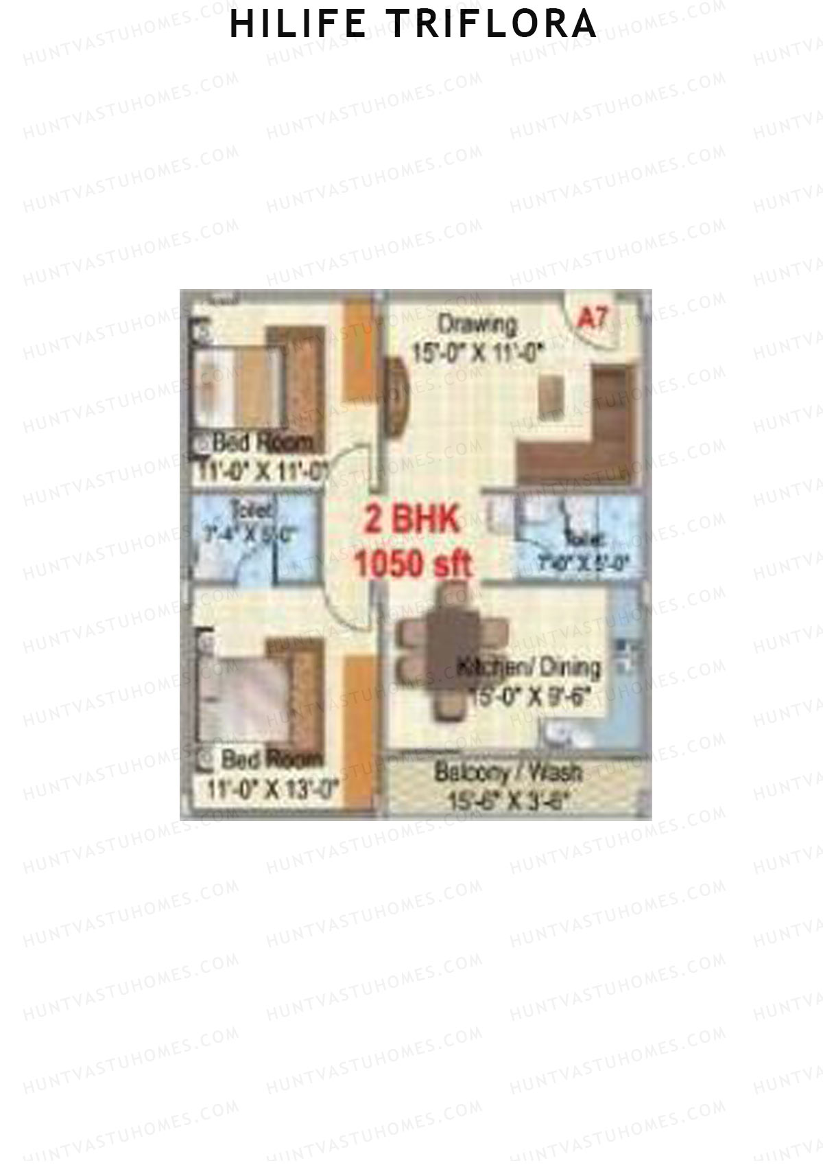 Hilife Triflora, Block B, Unit 6, 2BHK, Super Area 1050   sq ft 