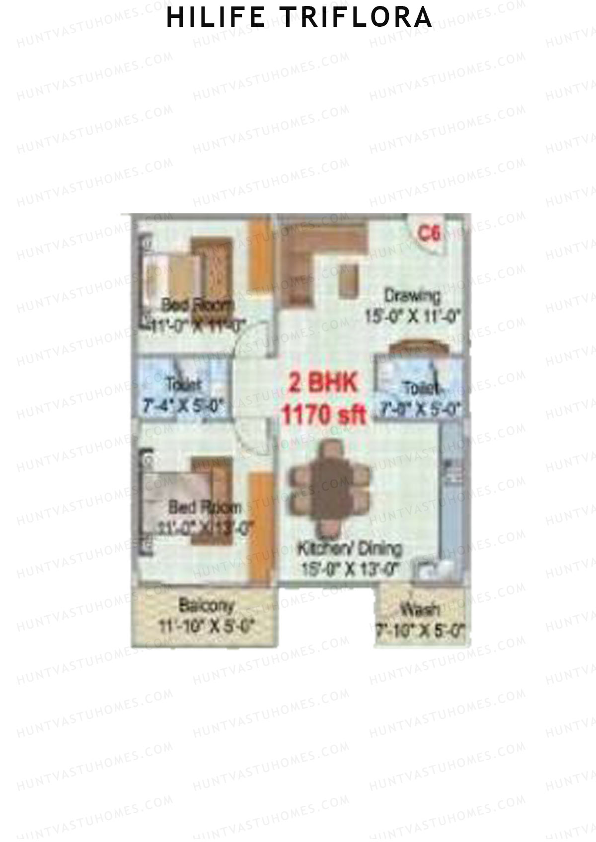 Hilife Triflora, Block B, Unit 7, 2BHK, Super Area 1170   sq ft 