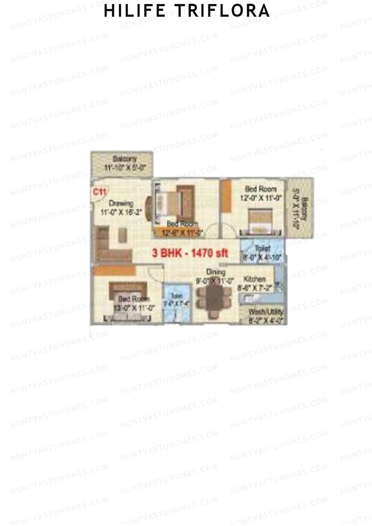 Hilife Triflora, Block C, Unit 11, 3BHK, Super Area 1470   sq ft 