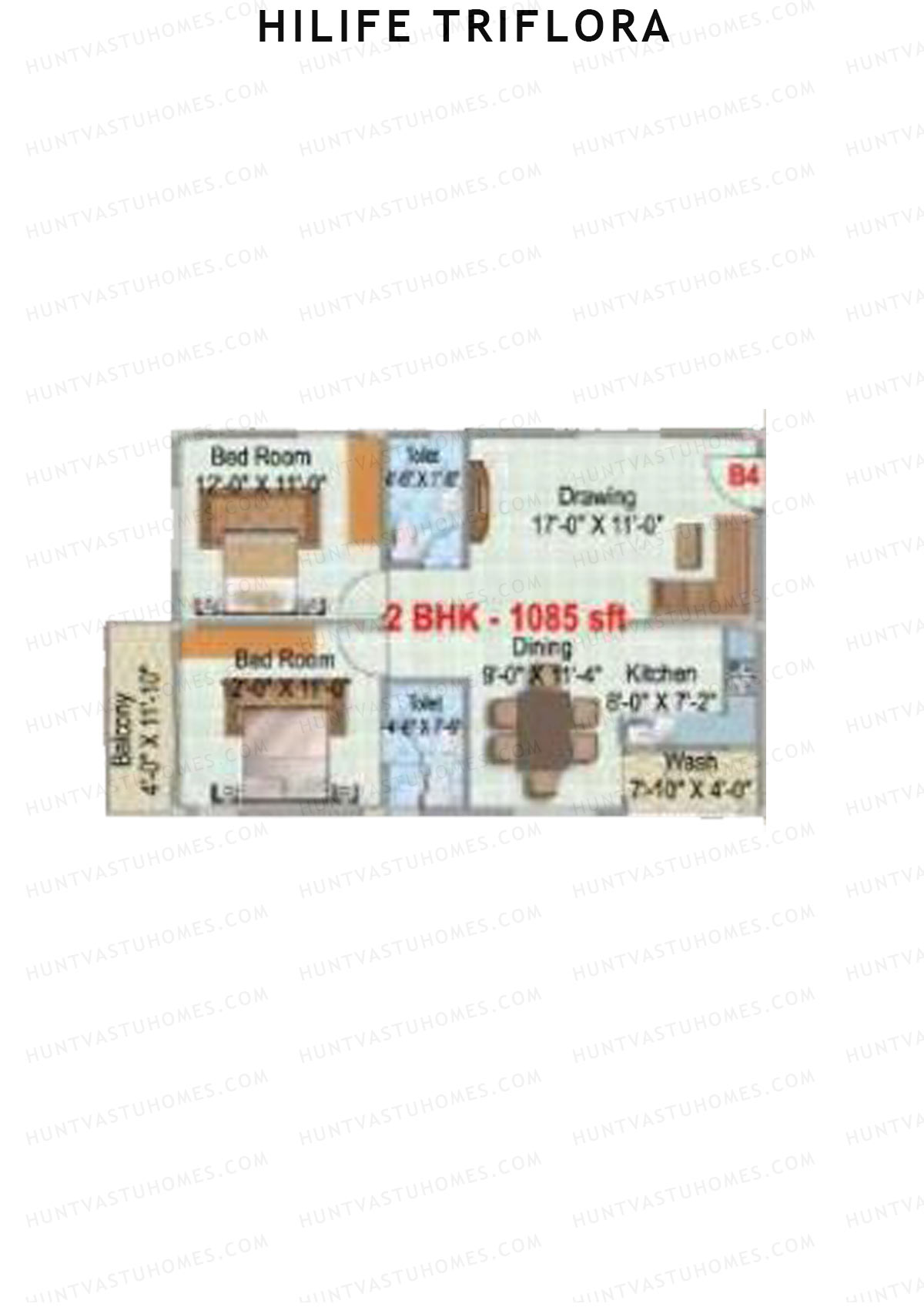 Hilife Triflora, Block C, Unit 4, 2BHK, Super Area 1085   sq ft 