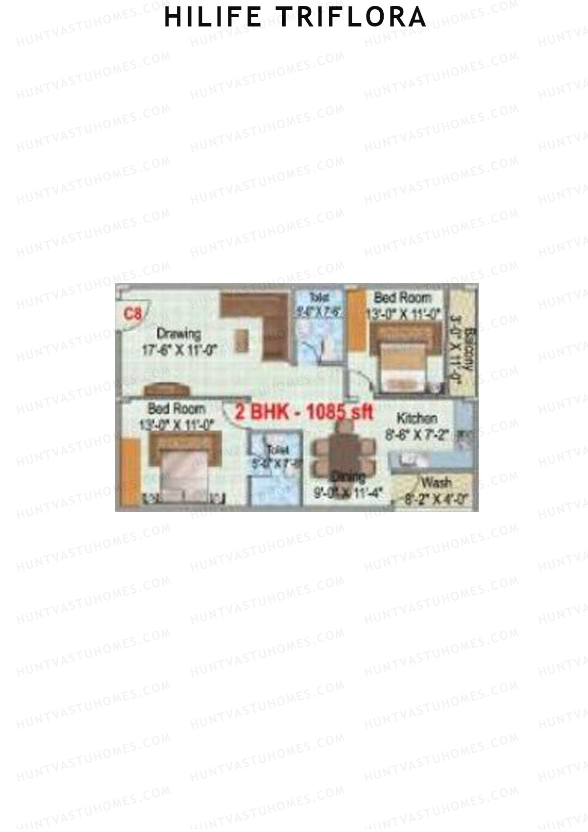 Hilife Triflora, Block C, Unit 8, 2BHK, Super Area 1085   sq ft 
