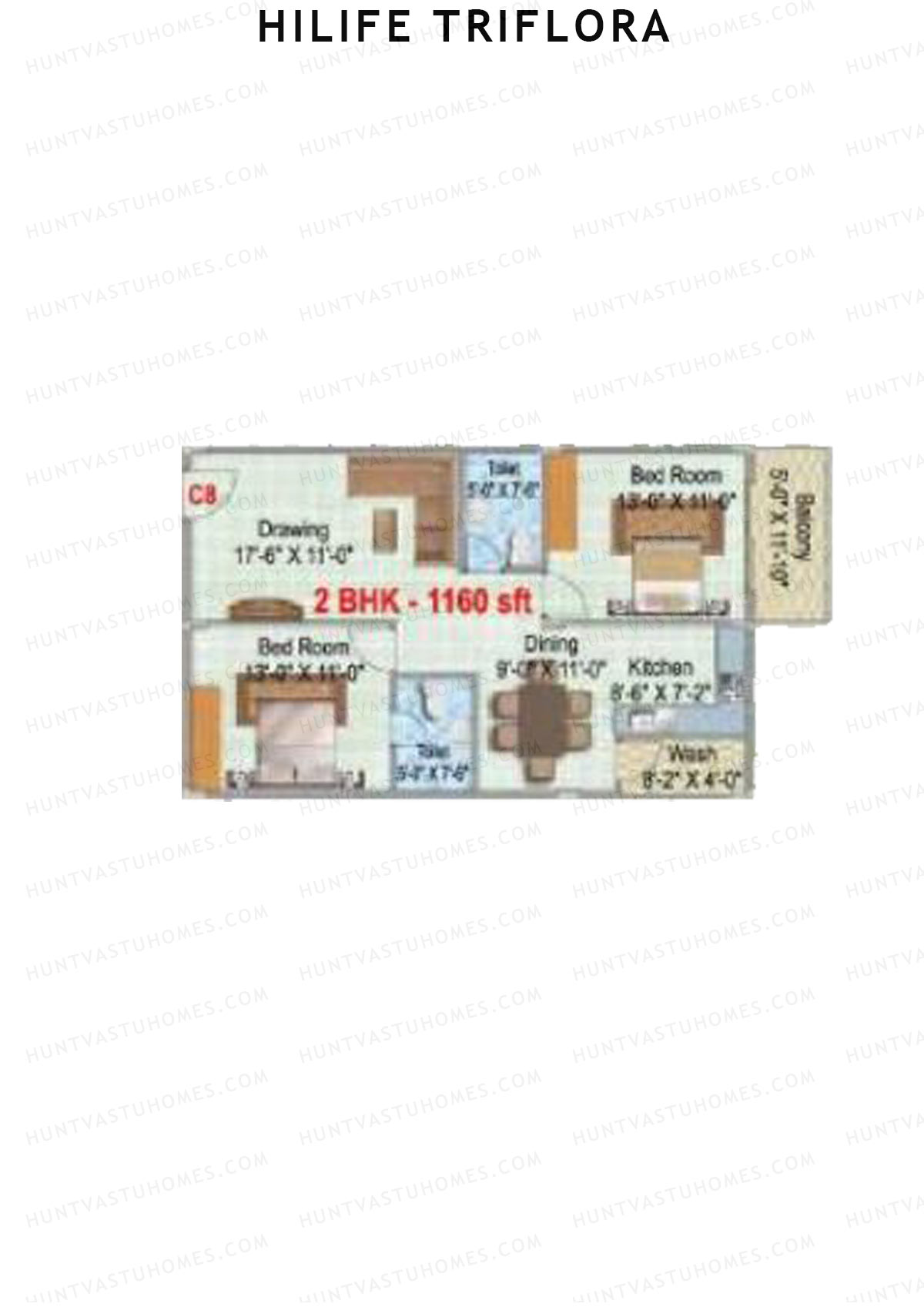 Hilife Triflora, Block C, Unit 8, 2BHK, Super Area 1160   sq ft 