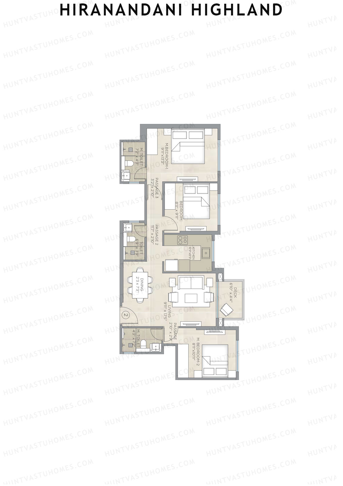 Hiranandani Highland Wing E Unit 2 Floor Plan