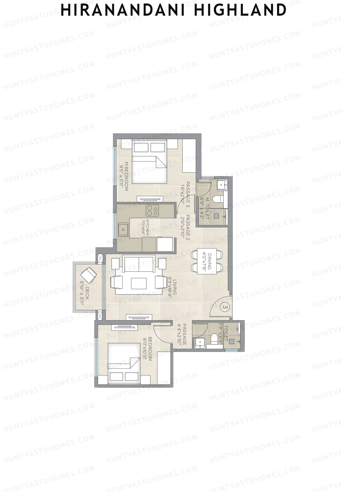 Hiranandani Highland Wing E Unit 3 Floor Plan