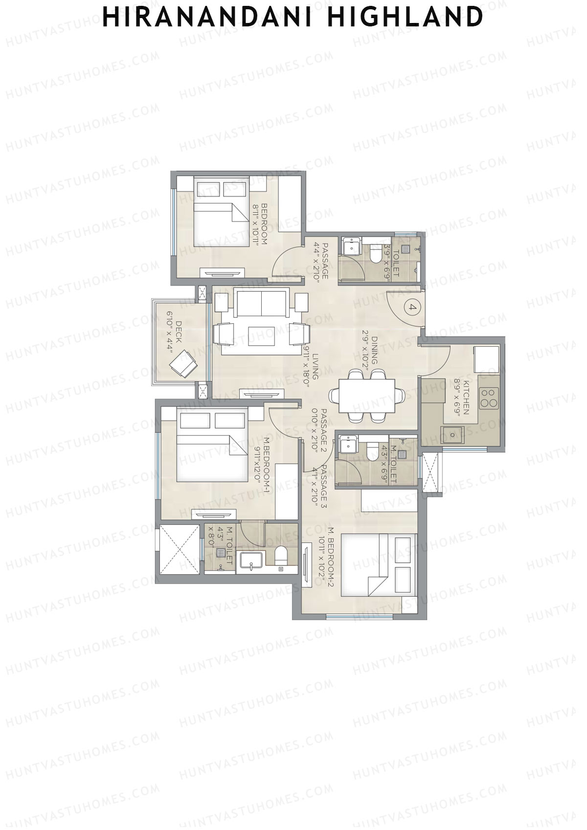 Hiranandani Highland Wing E Unit 4 Floor Plan