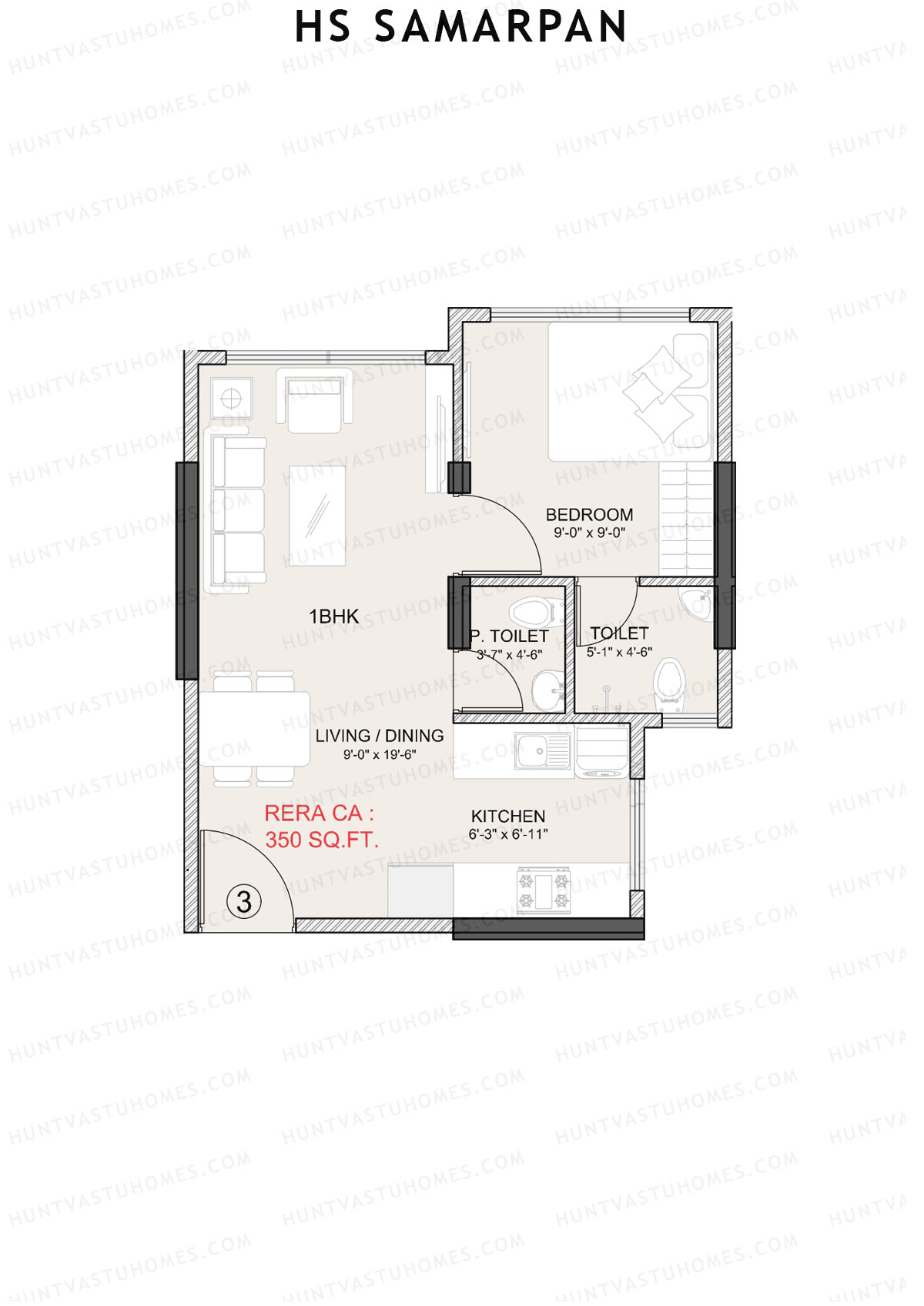 HS Samarpan Tower 1 Unit 3 Floor Plan