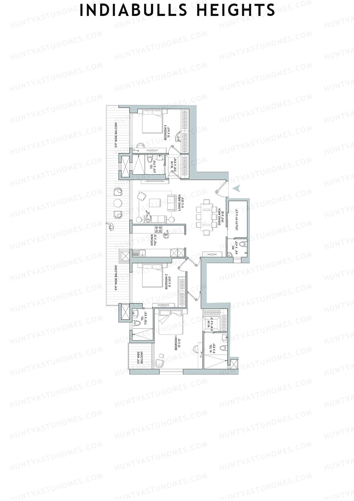 Indiabulls Heights, Tower B, Unit 1, 3BHK, Super Area 2282   sq ft 