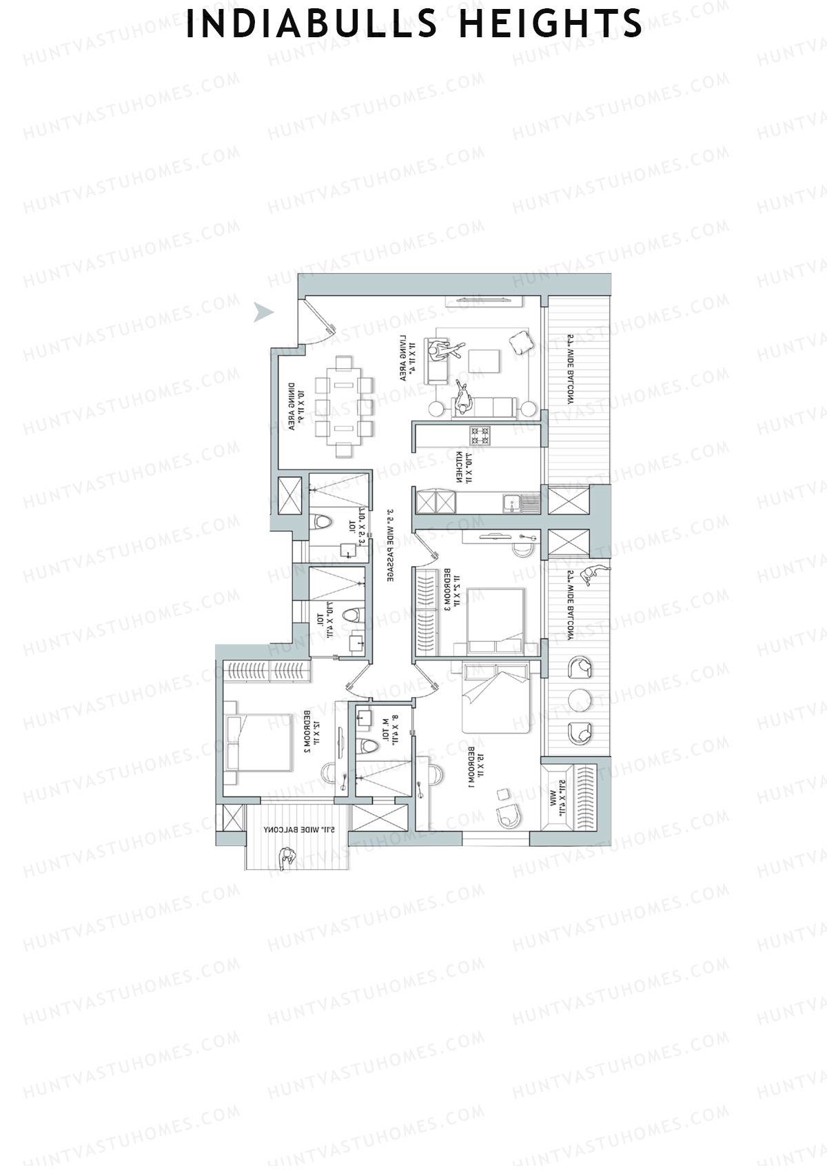 Indiabulls Heights, Tower B, Unit 4, 3BHK, Super Area 1880   sq ft 