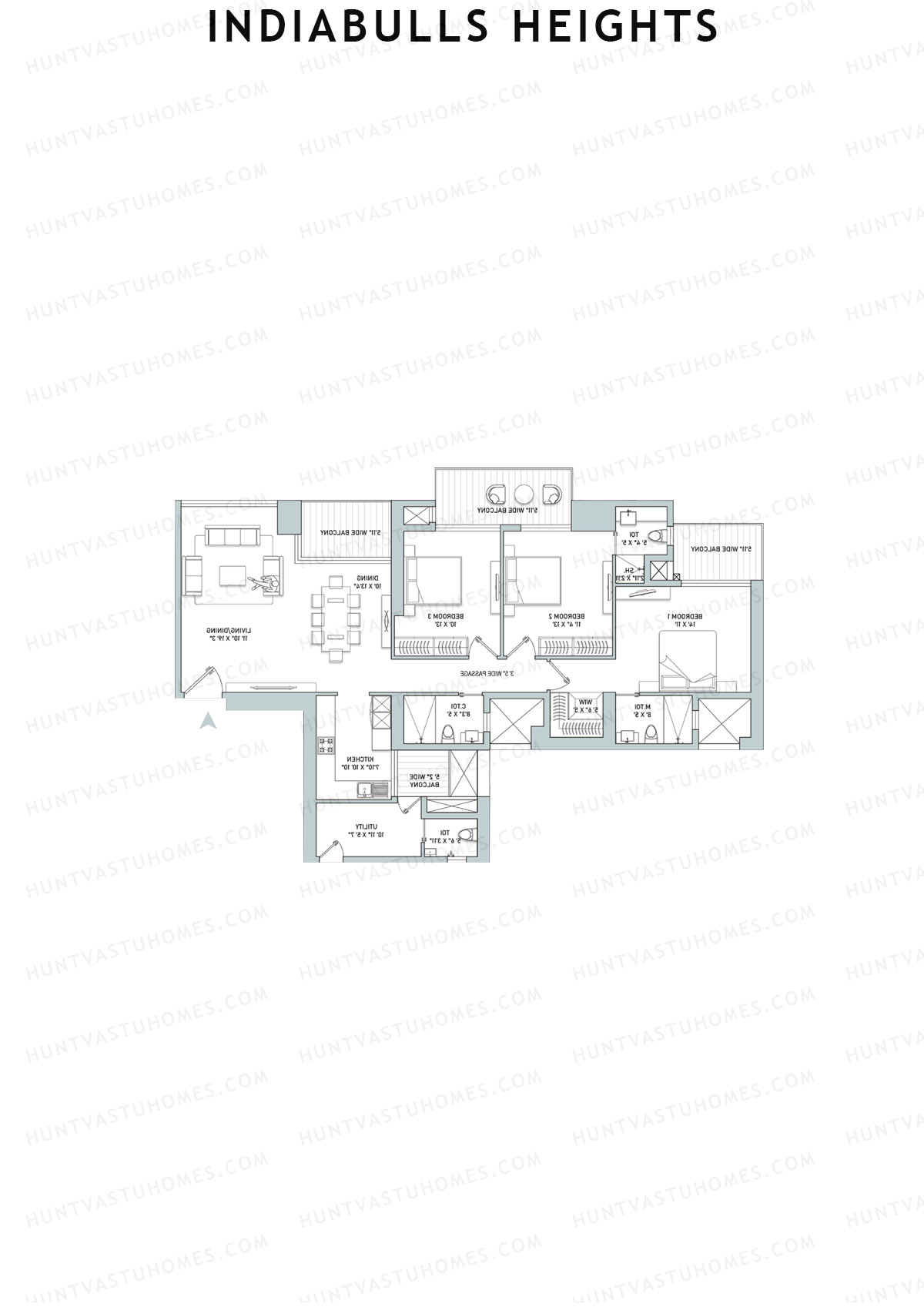 Indiabulls Heights, Tower C, Unit 2, 3BHK, Super Area 2072   sq ft 