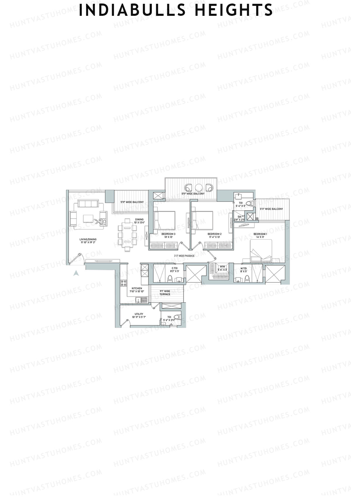Indiabulls Heights, Tower C, Unit 2, 3BHK, Super Area 2099   sq ft 