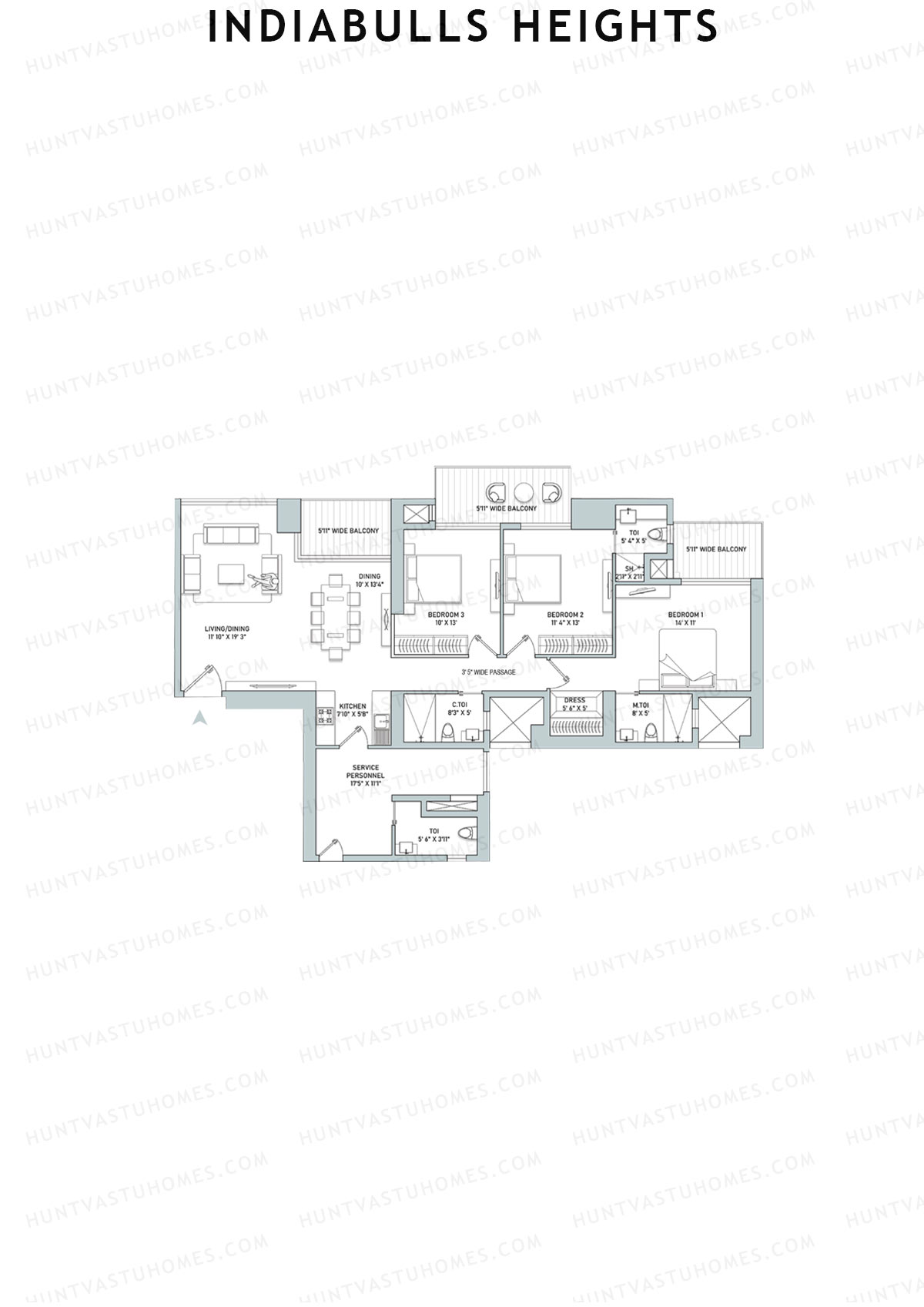 Indiabulls Heights, Tower C, Unit 2, 3BHK, Super Area 2106   sq ft 