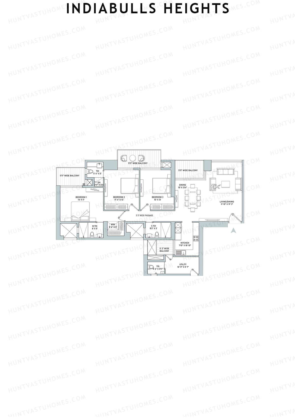 Indiabulls Heights, Tower D, Unit 1, 3BHK, Super Area 2072   sq ft 