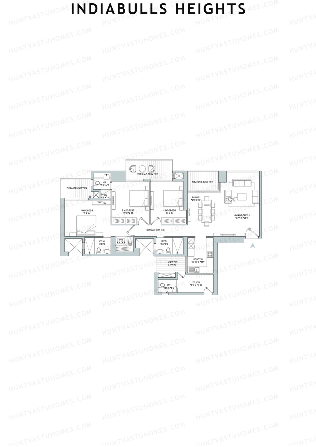 Indiabulls Heights, Tower D, Unit 1, 3BHK, Super Area 2099   sq ft 