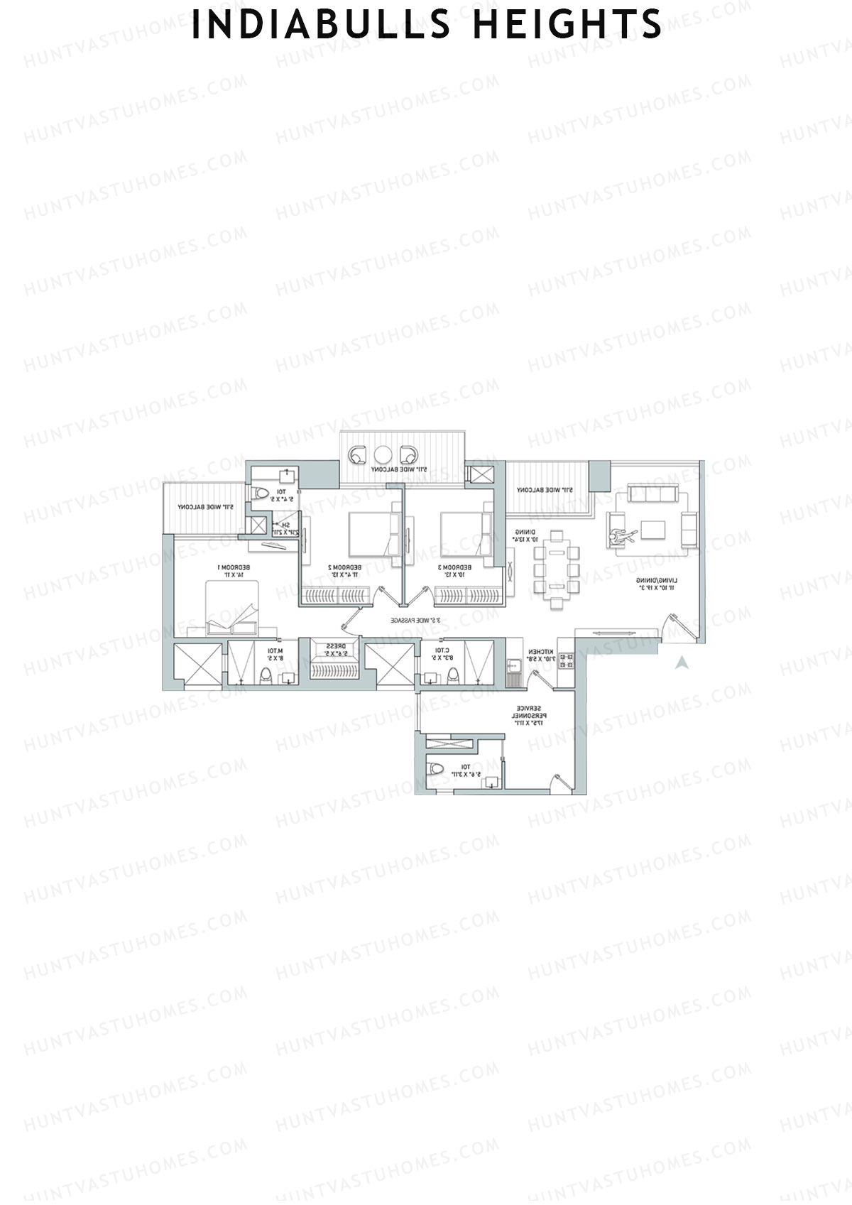 Indiabulls Heights, Tower D, Unit 1, 3BHK, Super Area 2106   sq ft 