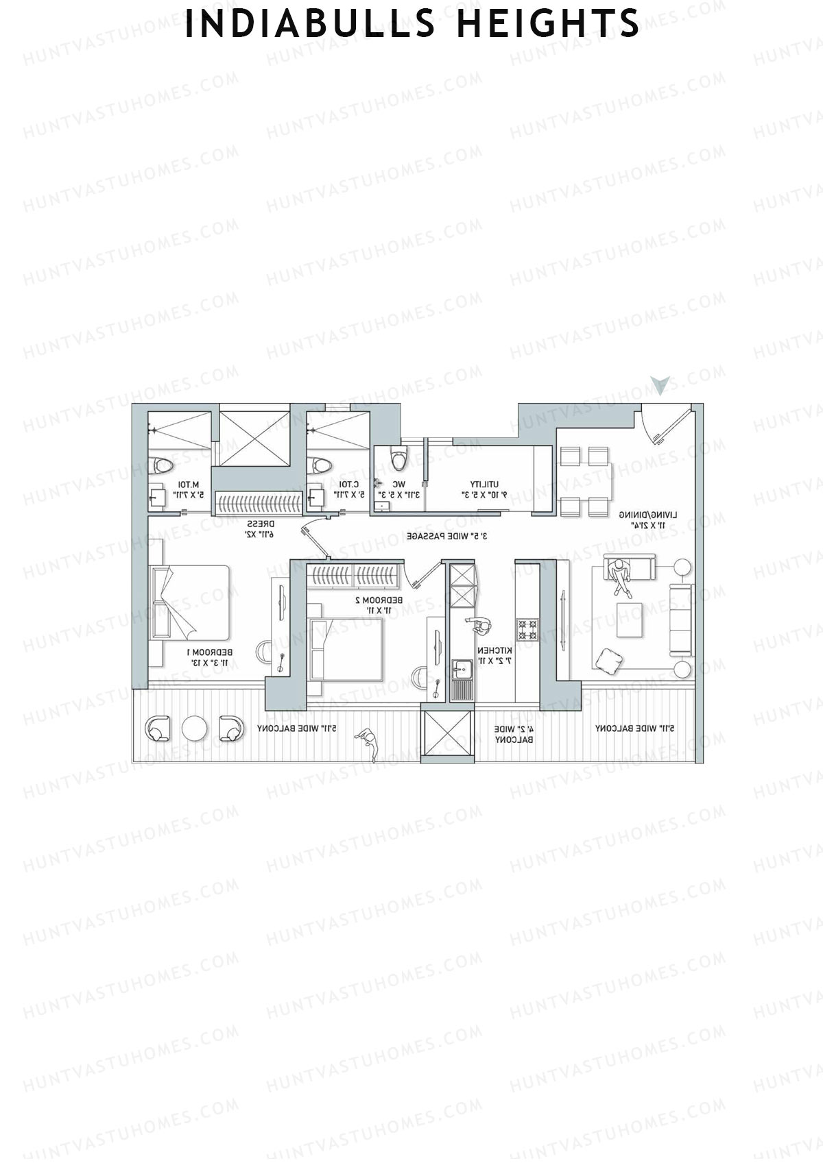 Indiabulls Heights, Tower D, Unit 4, 2BHK, Super Area 1518   sq ft 