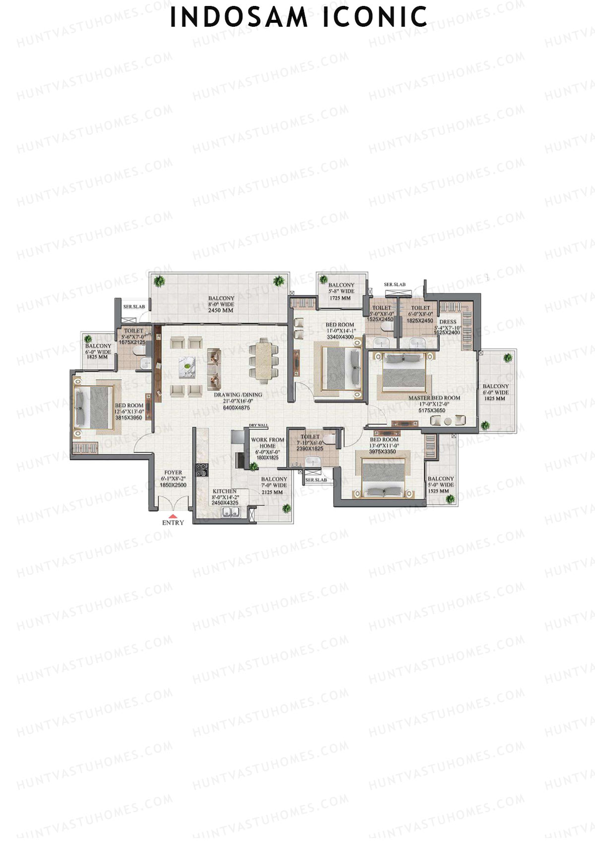 Indosam Iconic, Iconic, Unit 1 (Type 1), 4BHK, Super Area 2950   sq ft 