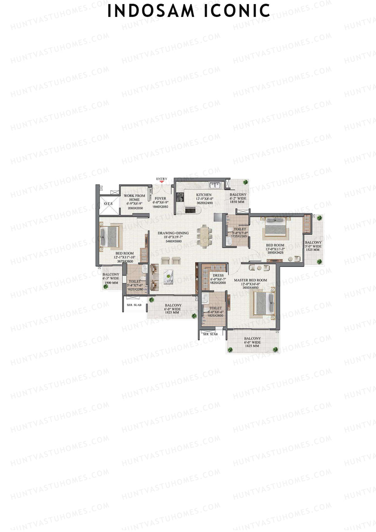 Indosam Iconic, Iconic, Unit 2 (Type 2), 3BHK, Super Area 2250   sq ft 