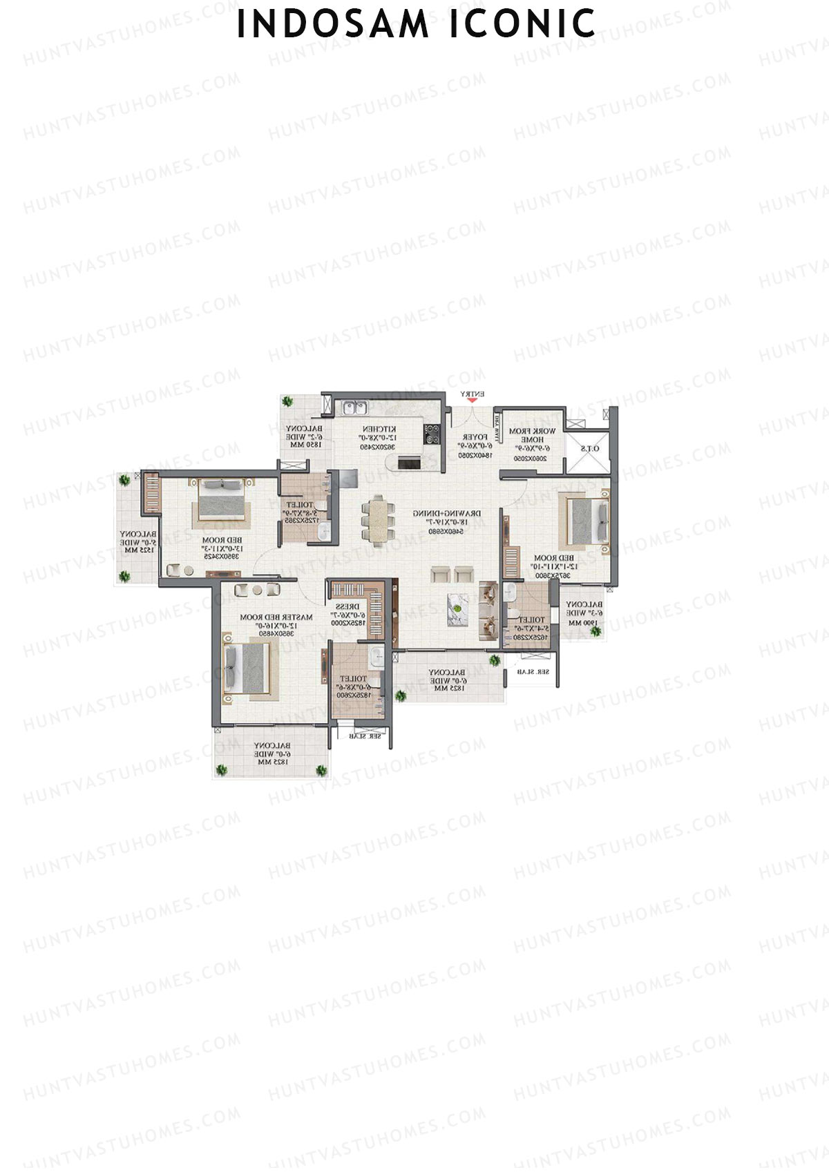 Indosam Iconic, Iconic, Unit 3 (Type 2), 3BHK, Super Area 2250   sq ft 