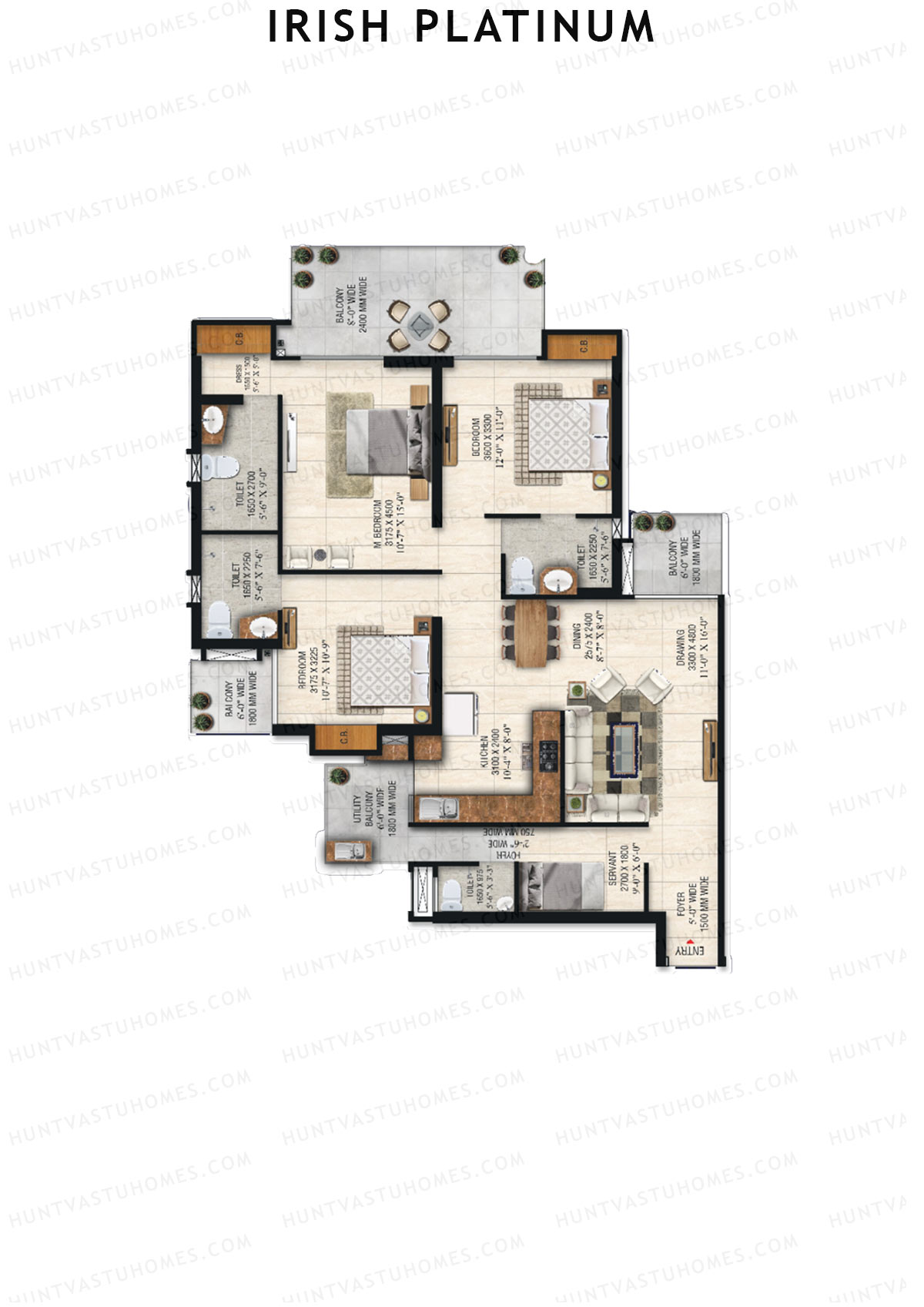 Irish Platinum Tower B Unit 3 (Type 3) Floor Plan