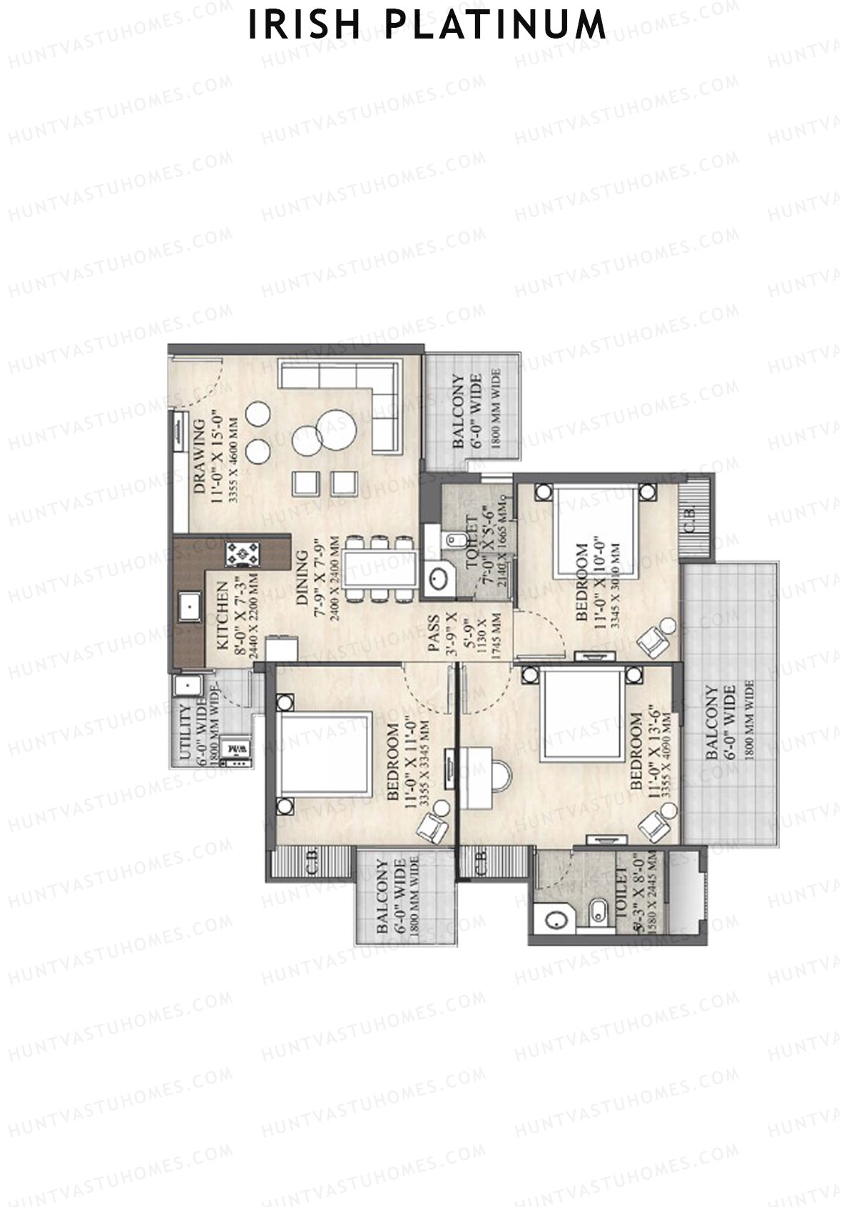 Irish Platinum Tower B Unit 5 (Type 3) Floor Plan
