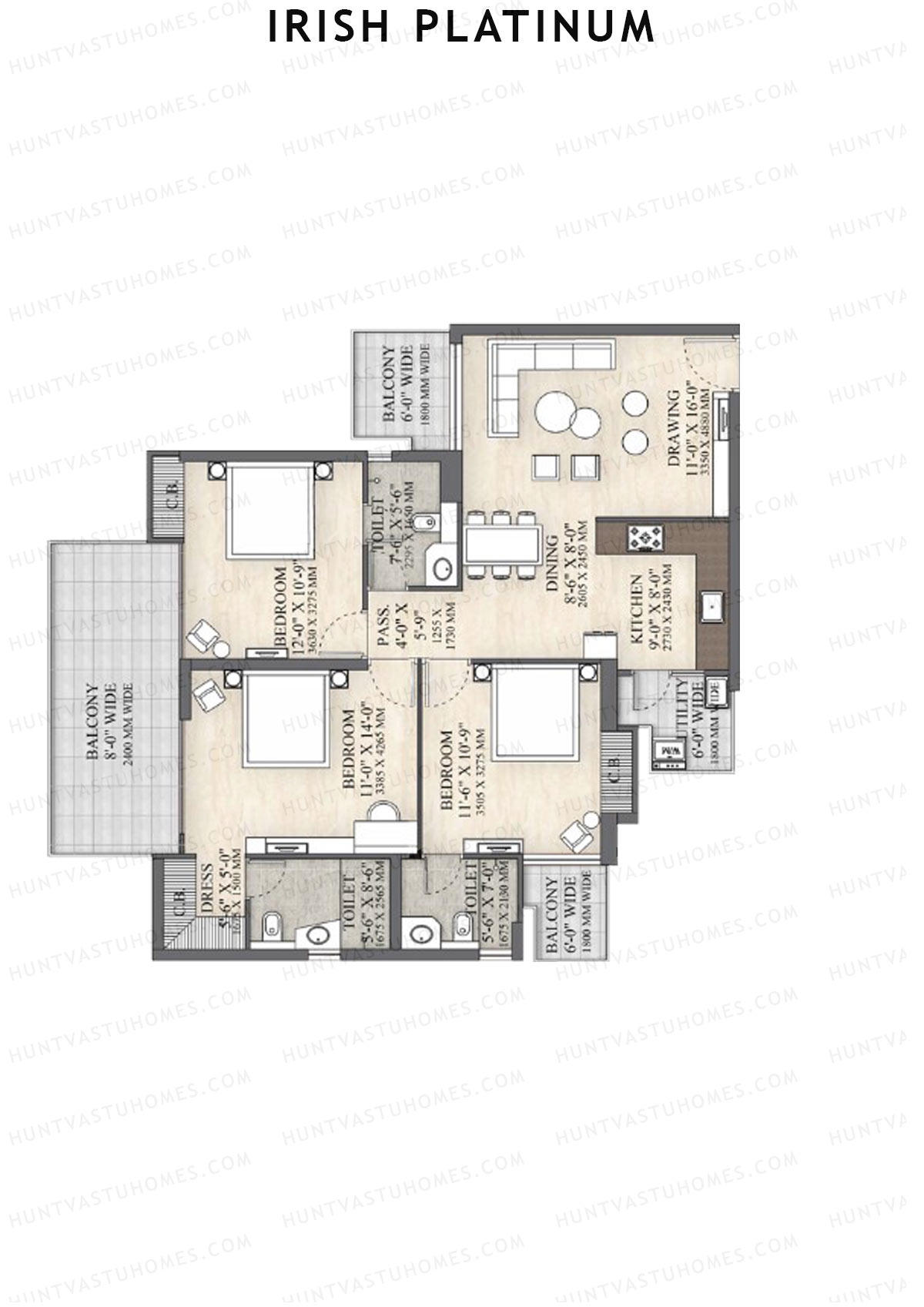 Irish Platinum Tower C Unit 1 (Type 2) Floor Plan