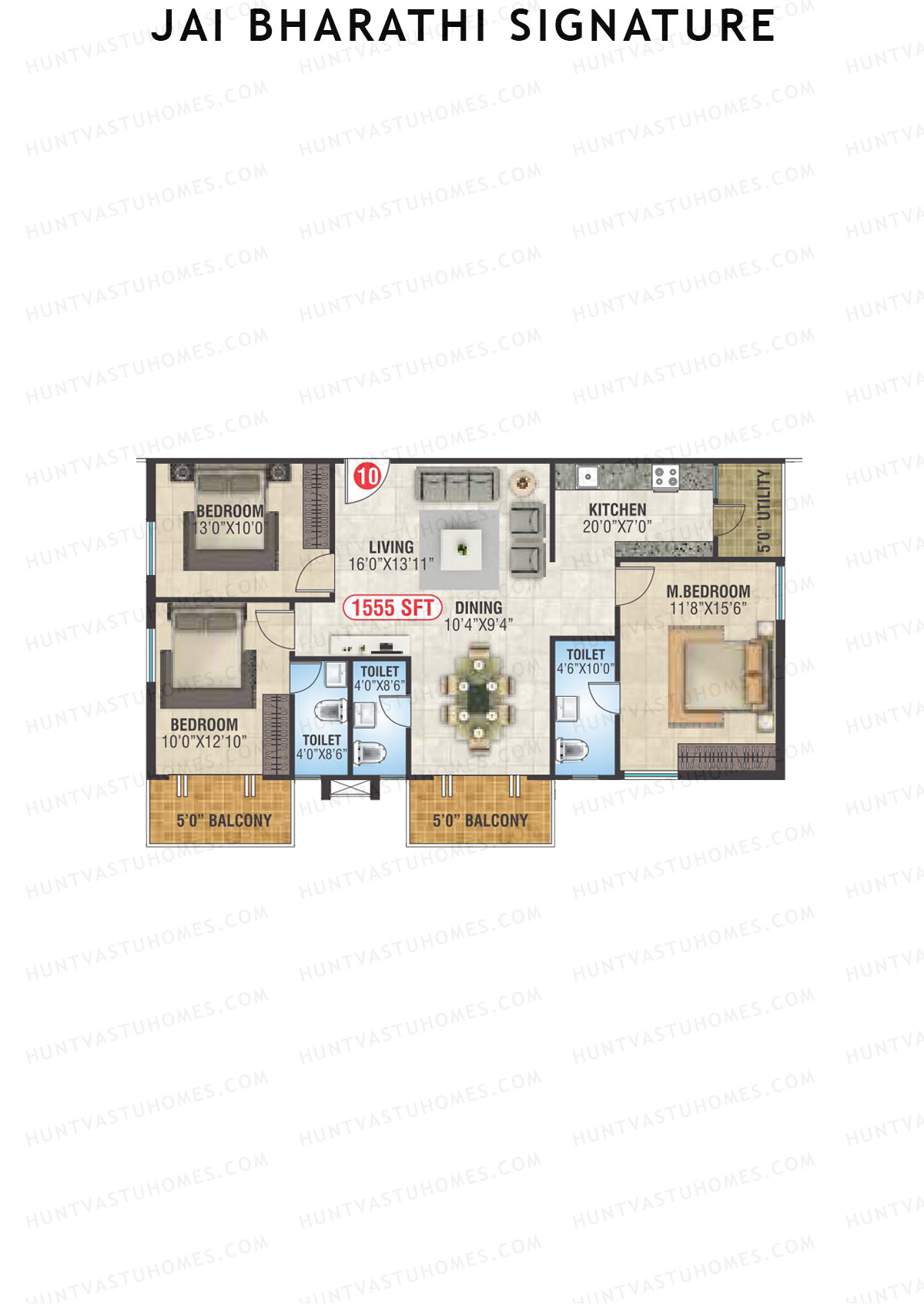 Jai Bharathi Signature, Block Signature, Unit 10, 3BHK, Super Area 1555   sq ft 