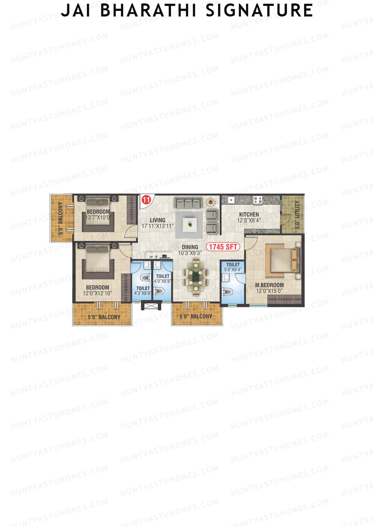 Jai Bharathi Signature, Block Signature, Unit 11, 3BHK, Super Area 1745   sq ft 