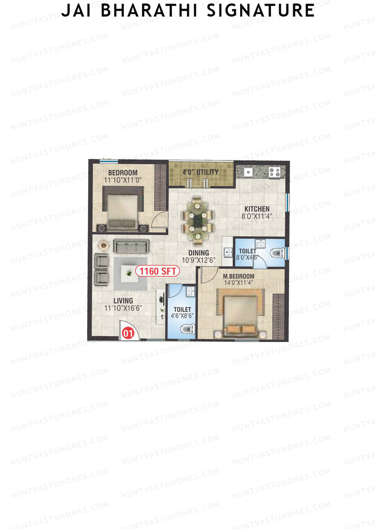 Jai Bharathi Signature, Block Signature, Unit 1, 2BHK, Super Area 1160   sq ft 