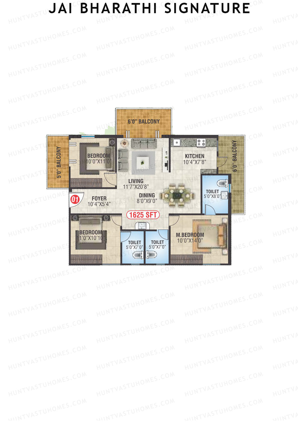 Jai Bharathi Signature, Block Signature, Unit 1, 3BHK, Super Area 1625   sq ft 