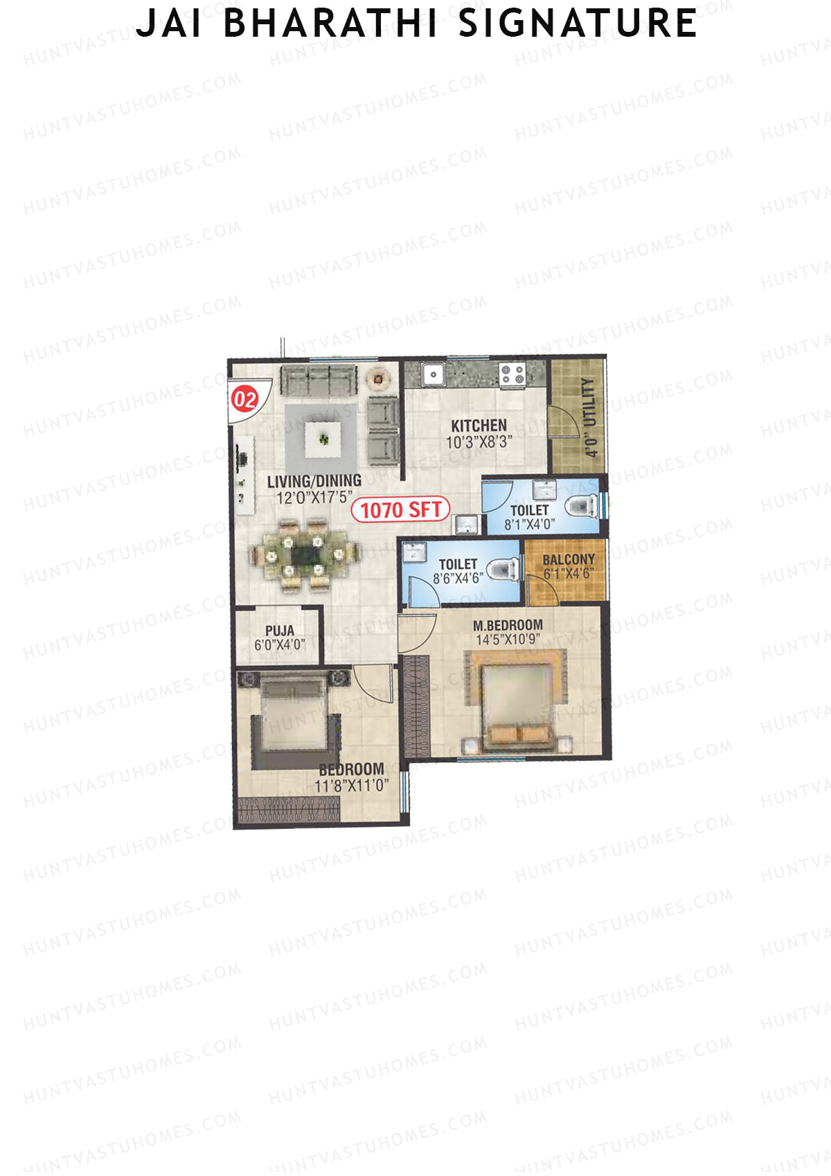 Jai Bharathi Signature, Block Signature, Unit 2, 2BHK, Super Area 1070   sq ft 