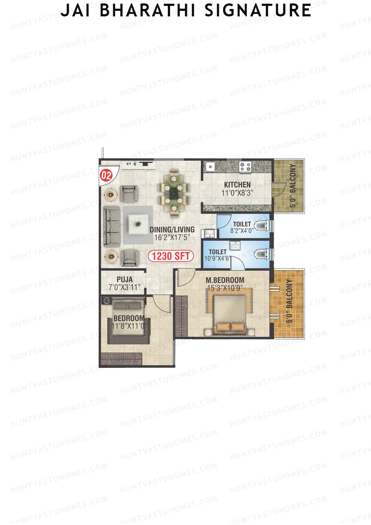Jai Bharathi Signature, Block Signature, Unit 2, 2BHK, Super Area 1230   sq ft 