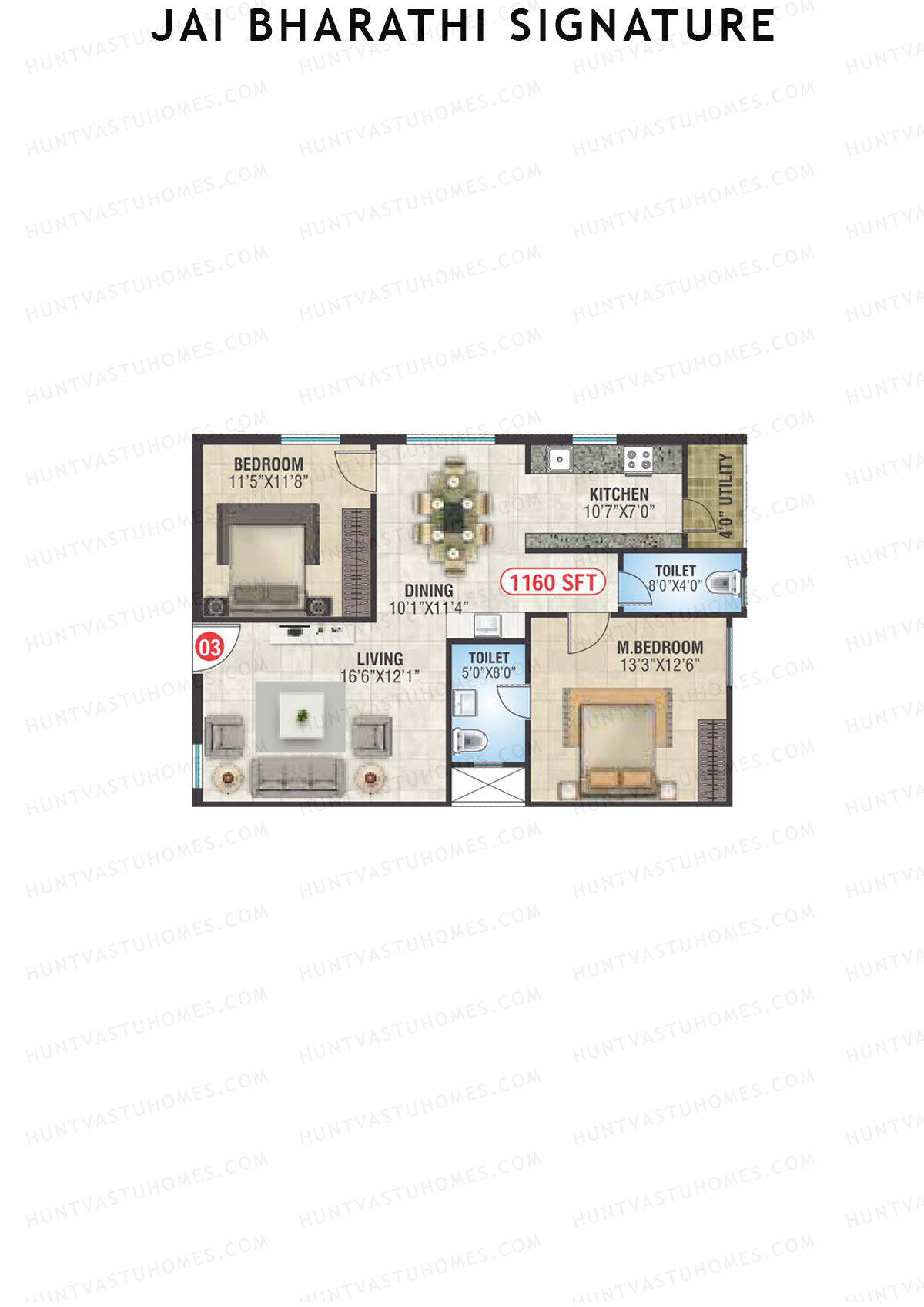 Jai Bharathi Signature, Block Signature, Unit 3, 2BHK, Super Area 1160   sq ft 