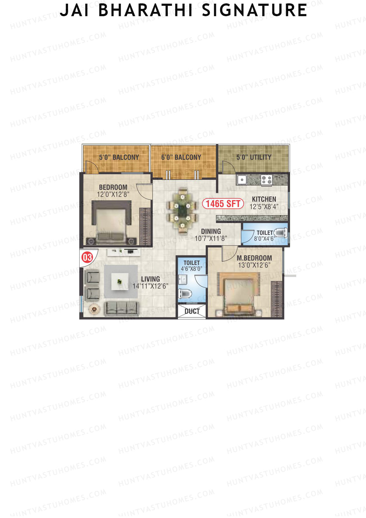 Jai Bharathi Signature, Block Signature, Unit 3, 2BHK, Super Area 1465   sq ft 