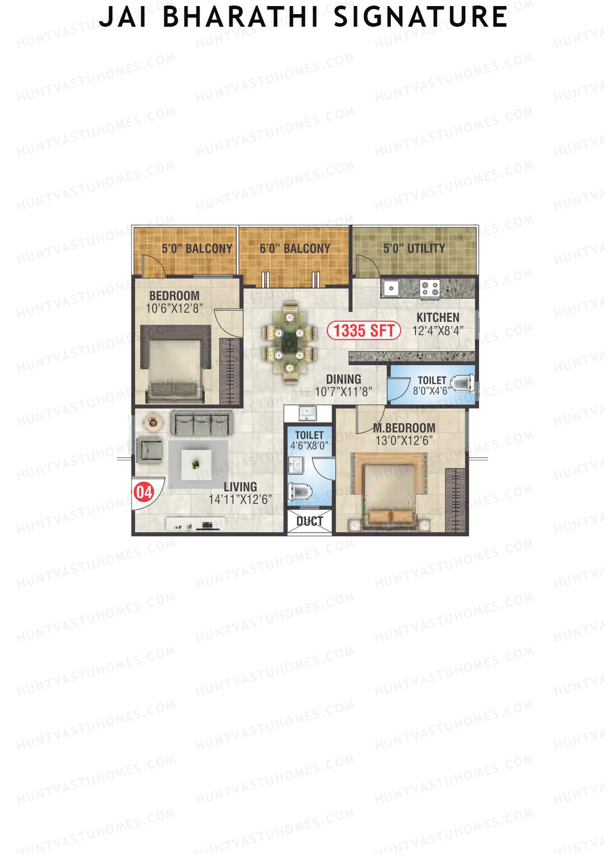Jai Bharathi Signature, Block Signature, Unit 4, 2BHK, Super Area 1335   sq ft 