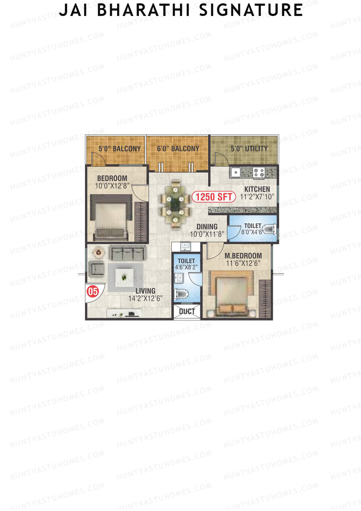 Jai Bharathi Signature, Block Signature, Unit 5, 2BHK, Super Area 1250   sq ft 