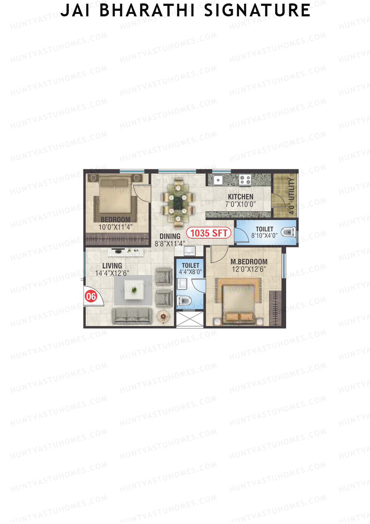 Jai Bharathi Signature, Block Signature, Unit 6, 2BHK, Super Area 1035   sq ft 