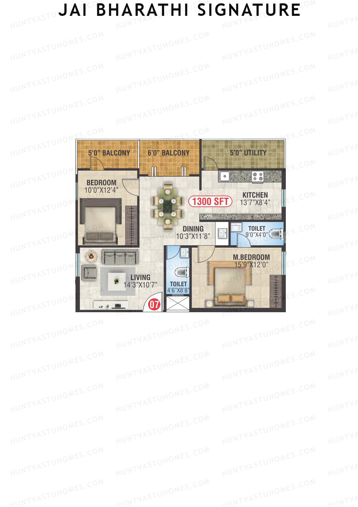 Jai Bharathi Signature, Block Signature, Unit 7, 2BHK, Super Area 1300   sq ft 