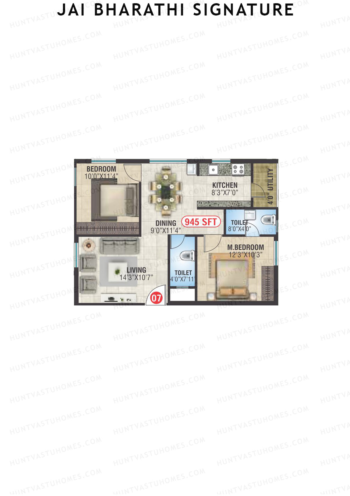 Jai Bharathi Signature, Block Signature, Unit 7, 2BHK, Super Area 945   sq ft 