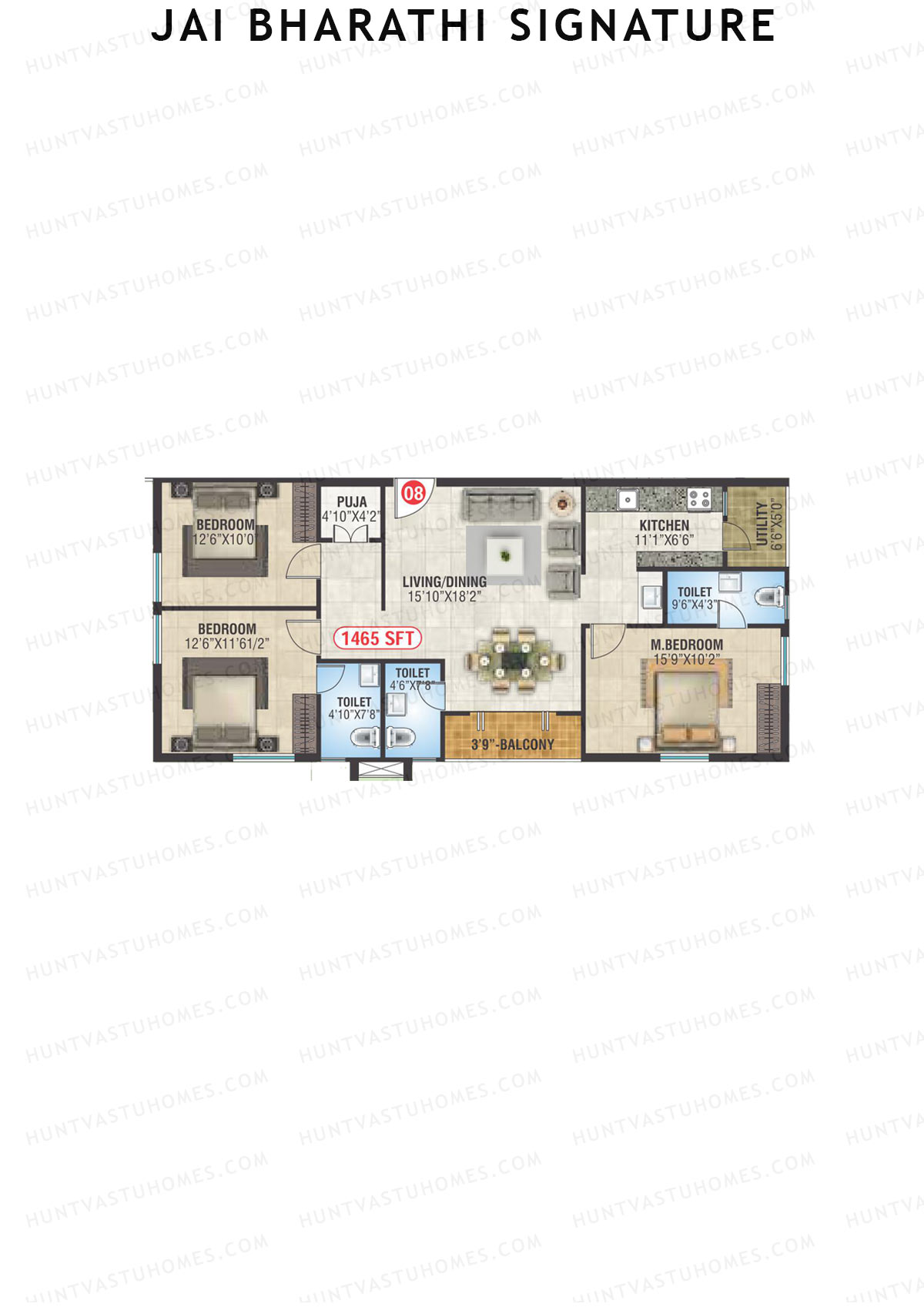 Jai Bharathi Signature, Block Signature, Unit 8, 3BHK, Super Area 1465   sq ft 