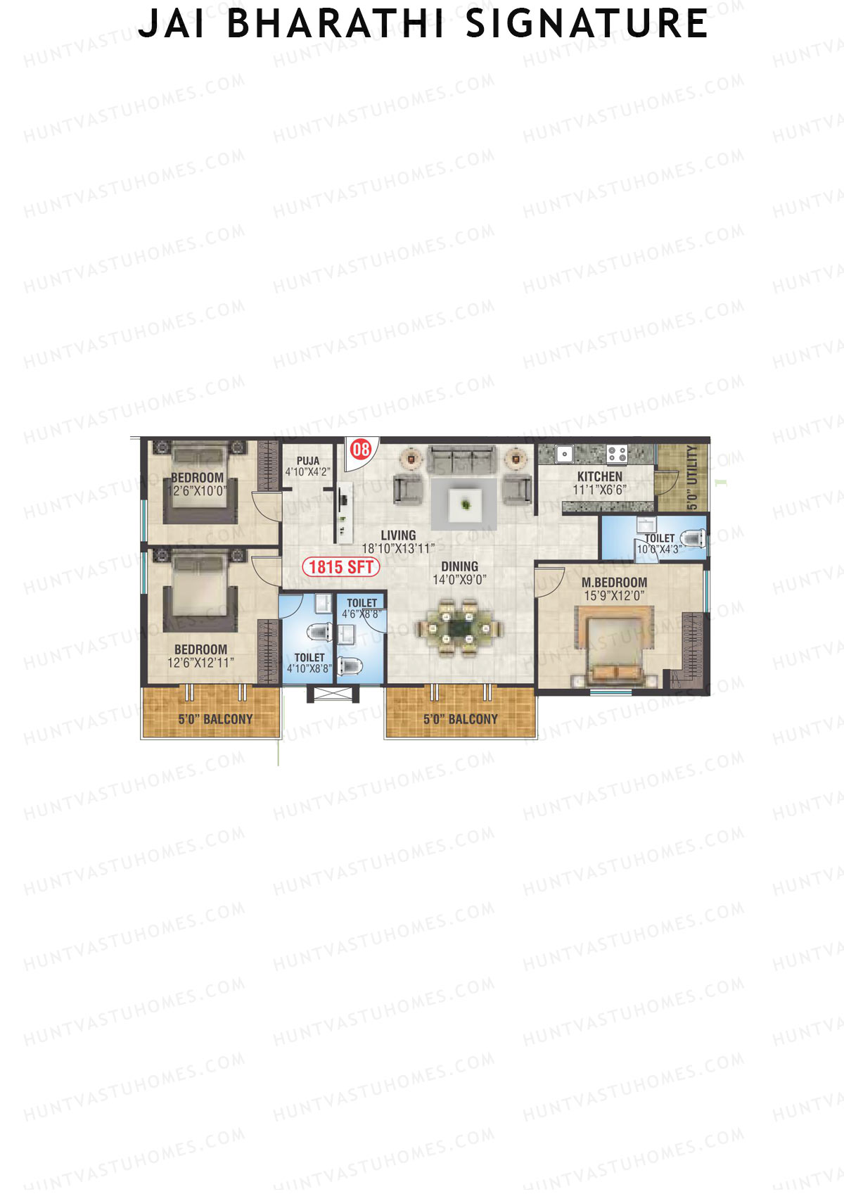 Jai Bharathi Signature, Block Signature, Unit 8, 3BHK, Super Area 1815   sq ft 