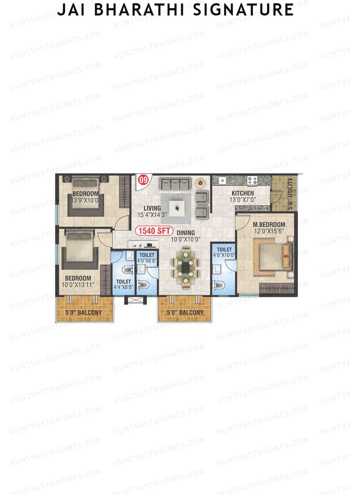 Jai Bharathi Signature, Block Signature, Unit 9, 3BHK, Super Area 1540   sq ft 
