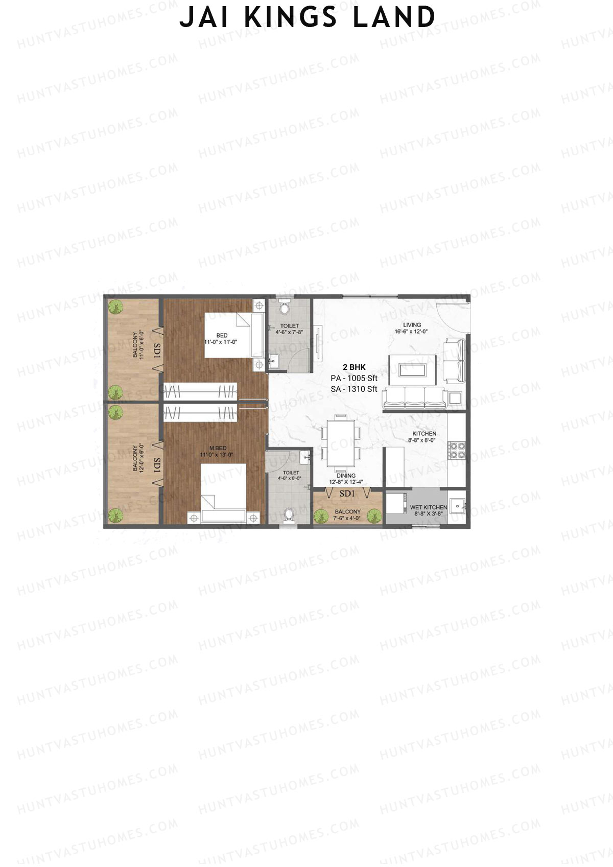 Jai Kings Land, Kings Land, Unit 13, 2BHK, Super Area 1310   sq ft 