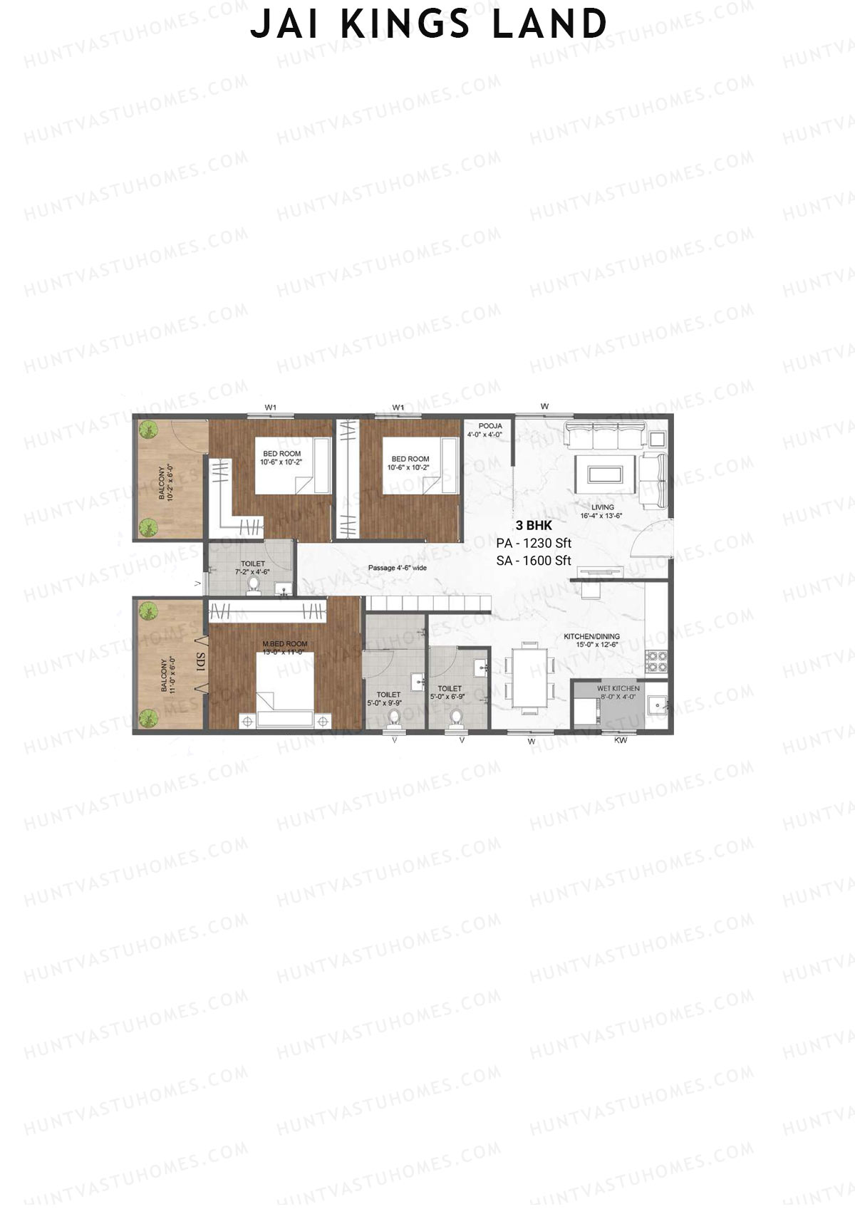 Jai Kings Land, Kings Land, Unit 17, 3BHK, Super Area 1600   sq ft 