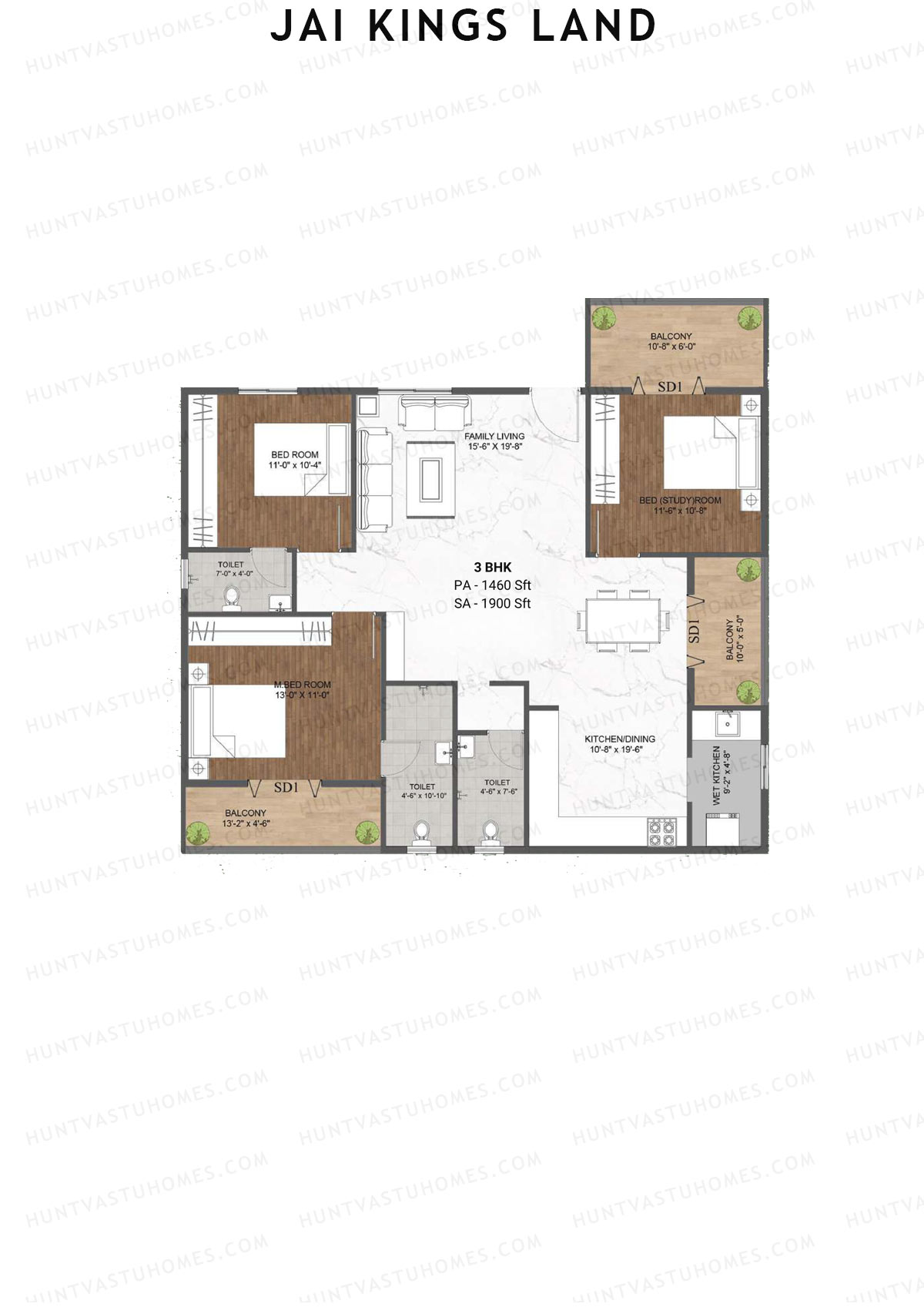 Jai Kings Land, Kings Land, Unit 18, 3BHK, Super Area 1900   sq ft 