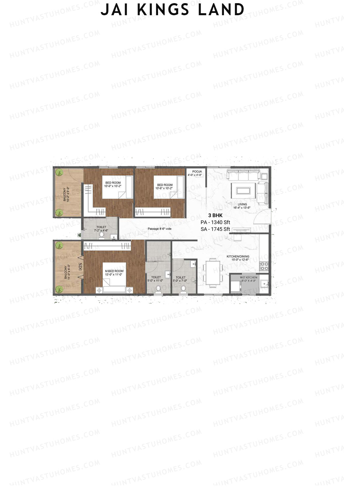 Jai Kings Land, Kings Land, Unit 1, 3BHK, Super Area 1745   sq ft 