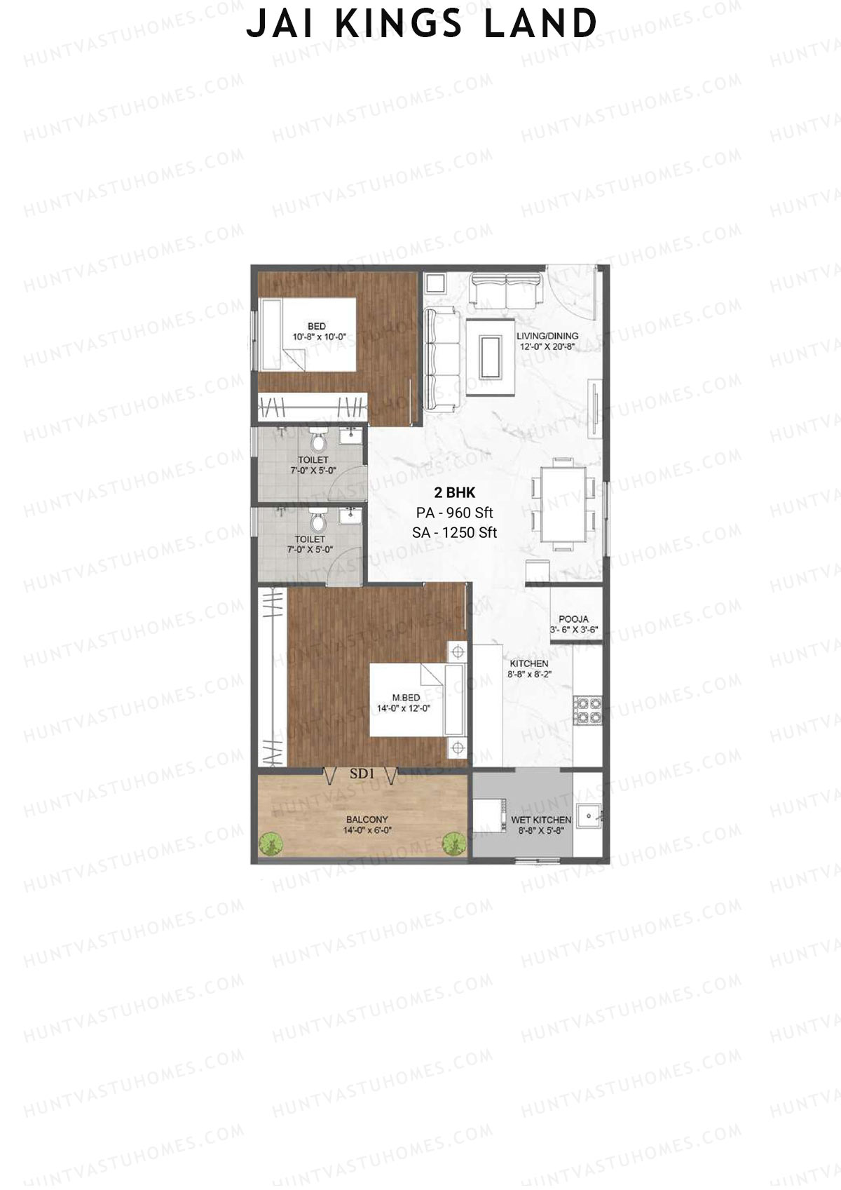 Jai Kings Land, Kings Land, Unit 6, 2BHK, Super Area 1250   sq ft 