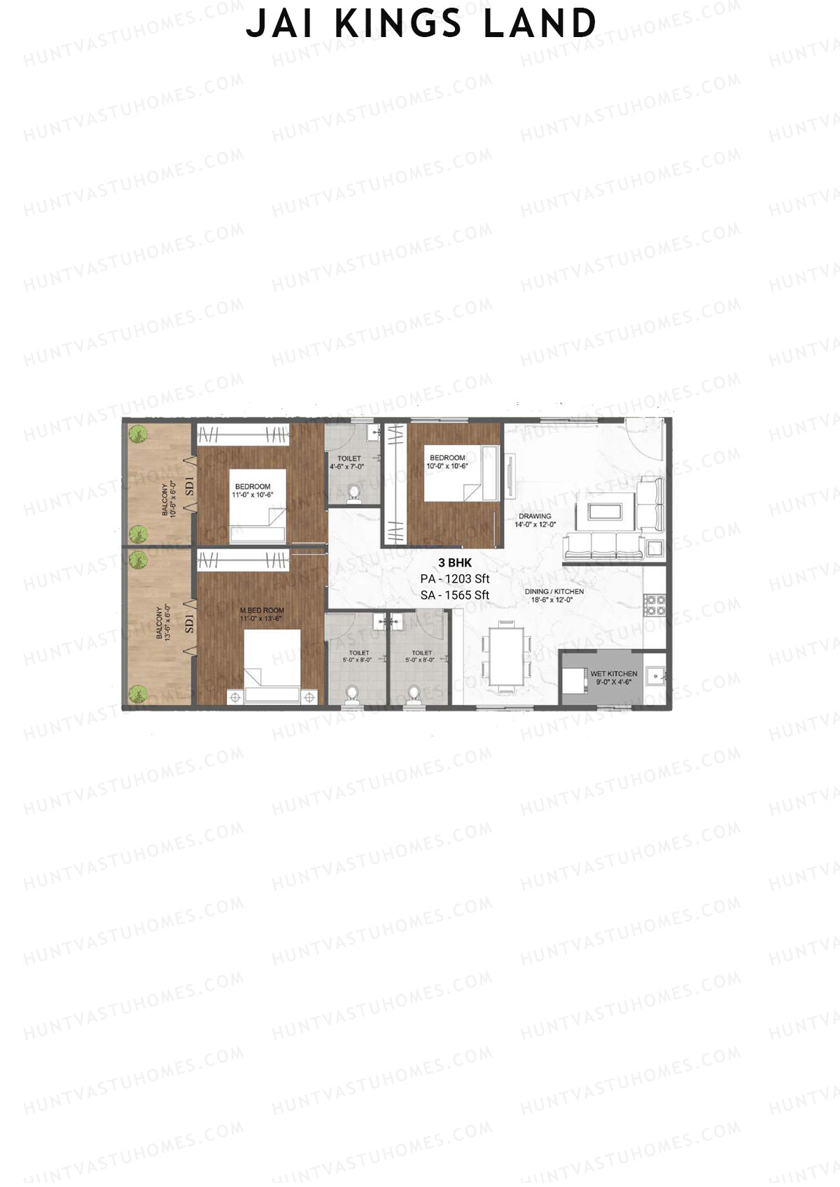 Jai Kings Land, Kings Land, Unit 9, 3BHK, Super Area 1565   sq ft 