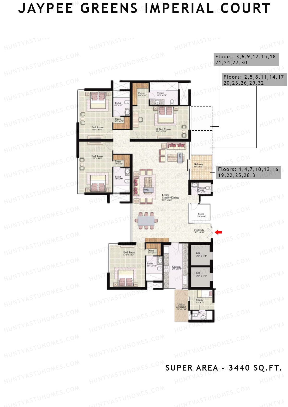 Jaypee Greens Imperial Court Tower IT2 Unit 4 (Type A) Floor Plan