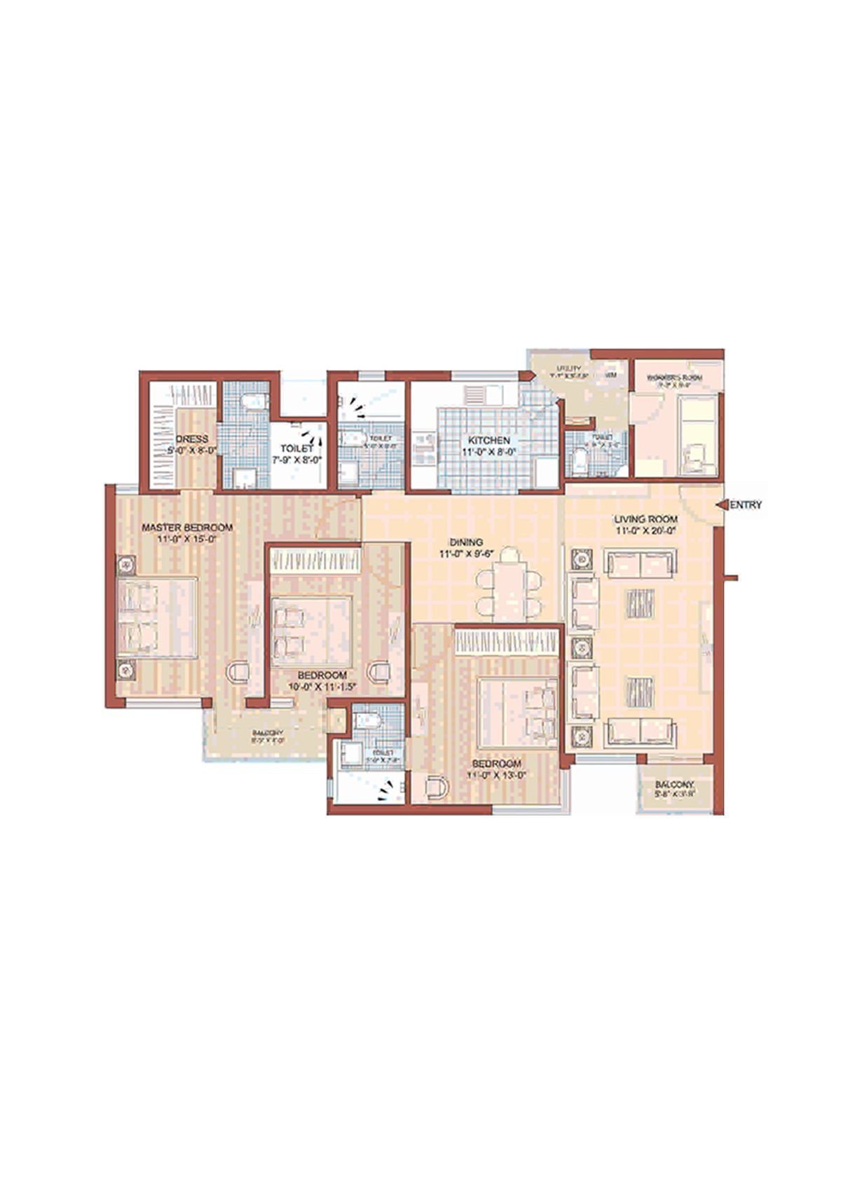 Jaypee Greens Kasa Isles, KSI 10, Unit 1 (Type E), 3BHK, Super Area 1570   sq ft 
