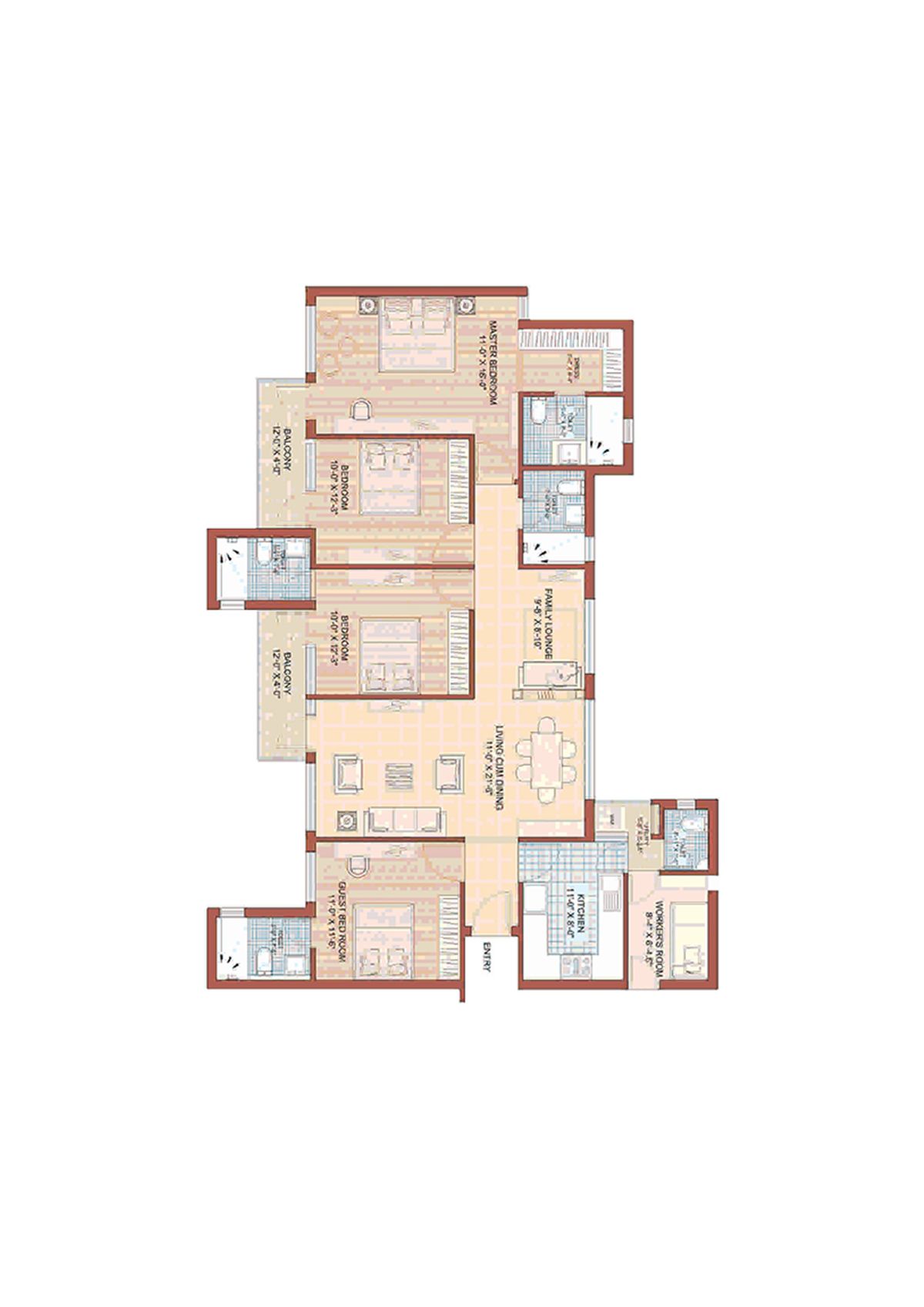 Jaypee Greens Kasa Isles, KSI 16, Unit 3 (Type F), 4BHK, Super Area 1870   sq ft 